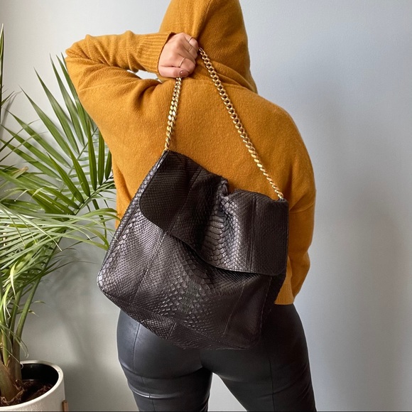 SOLD Céline Black Python Leather Gourmette Bag - Picture 3 of 16